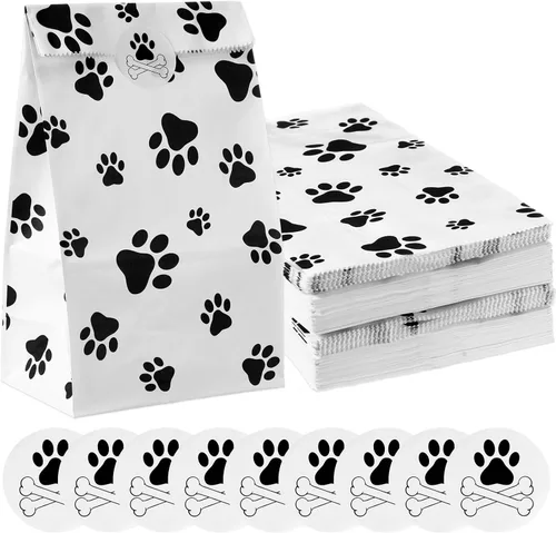 Vista 10 de Meanplan - 200 bolsas de papel con huella de papel para perros, bolsas a granel para almuerzo, aperitivos, pan, dulces, sándwich, palomitas de maíz
