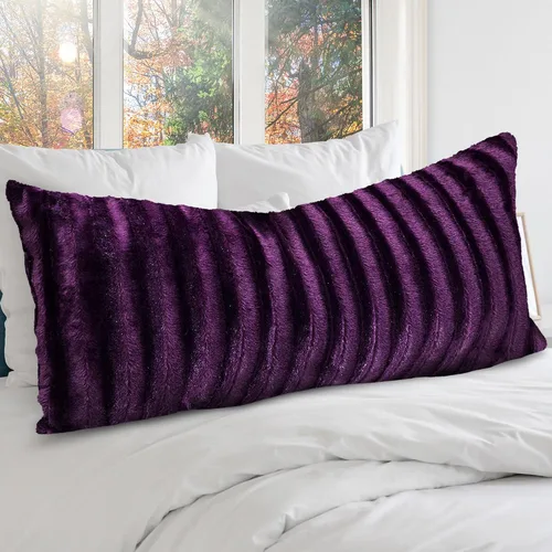 Vista 11 de Cheer Collection Almohada Larga de Pelo Sintético - Almohada Decorativa para Cama y Sofá - Almohada Lumbar Decorativa con Relleno, Negra