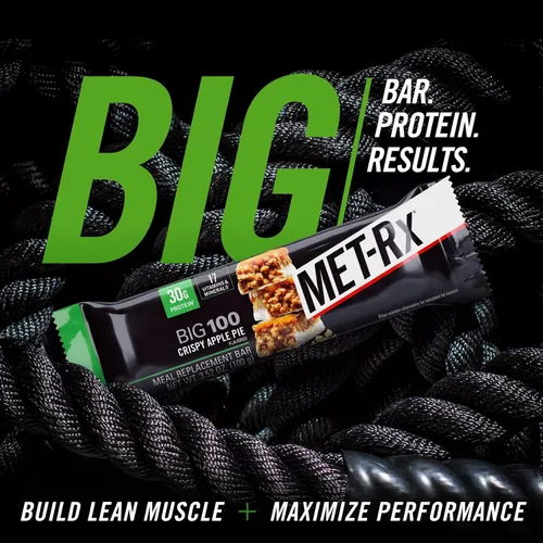 Vista 5 de MET-Rx Big 100 barras de proteínas colosales, pastel de manzana crujiente, barras sustitutivas de comidas, 9