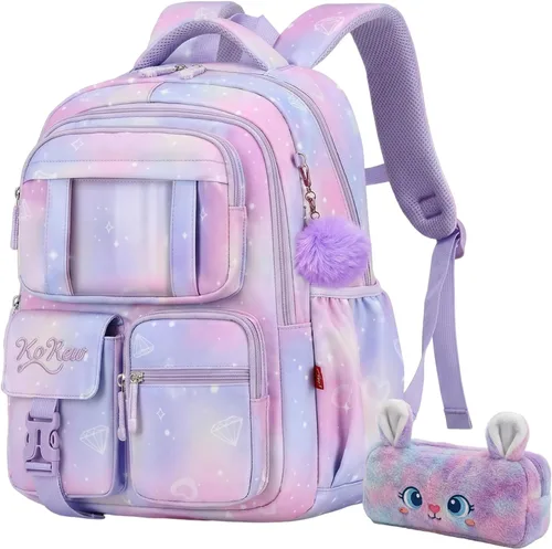 Vista 8 de Mochila para niñas, mochila para niñas, mochila escolar morada Mochila-01