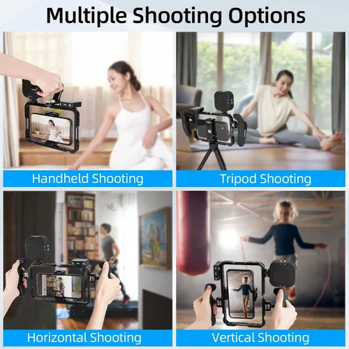 Vista 7 de Nitze - Soporte universal para teléfono inteligente T-MP01B Ergonomic Side Handles, Adjustable Cellphone Clamp, 5 Built-in Cold Shoes, For Vlogger
