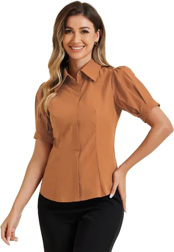 Vista 12 de Allegra K Camisa de manga corta con botones para mujer, con cuello y manga corta