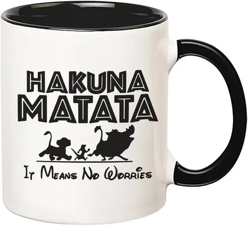 Vista 2 de Fonhark - Hakuna Matata, It Means No Worries, Taza de café de 11 onzas, color negro