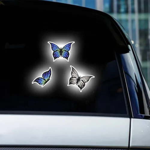 Vista 10 de Juego de 3 calcomanías reflectantes de alta intensidad para automóvil, diseño de mariposa, decoración de coche, impermeable, parachoques de coche