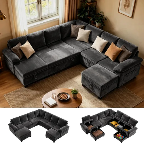 Vista 24 de 86" L-Shaped Sectional Sleeper Couch, Modular Pull-Out Storage Sofa Bed Green