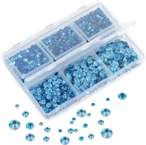 Vista 2 de AD Beads 4500 diamantes de imitación termoadhesivos con parte trasera plana, 6 tamaños (0.079-0.236 in), gemas de cristal redondas con pinzas