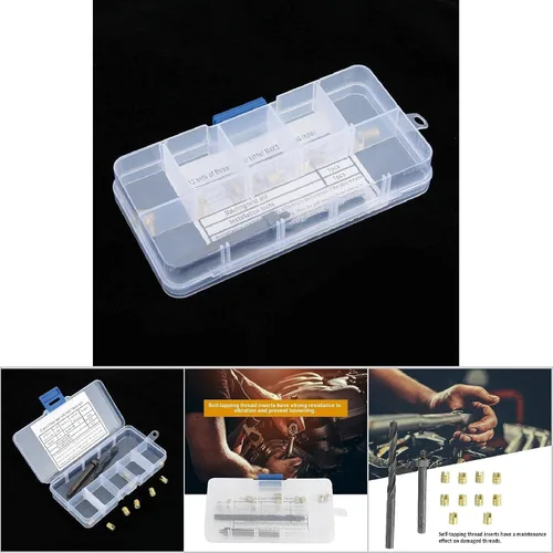 Vista 5 de Kit de reparación de roscas helicoidales M4x0.7, 12 piezas, inserto de rosca autorroscante con taladro y herramienta de instalación, acero al
