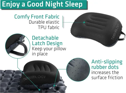 Vista 3 de Trekology Almohada inflable ultraligera de viaje para campamento - ALUFT 2.0 compresible, compacta, cómoda, ergonómica, para el cuello y el apoyo