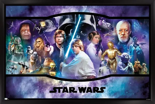 Vista 8 de Star Wars: Original Trilogy - Póster de pared con bandera, 22.4 pulgadas de largo x 14.7 pulgadas de ancho, versión enmarcada de madera de granero