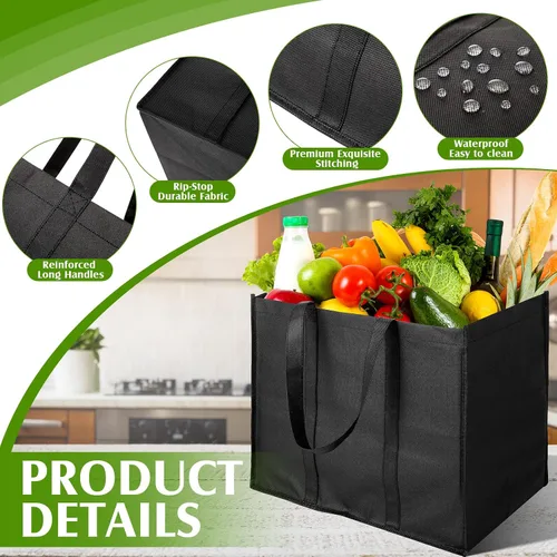 Vista 4 de Hillban Paquete de 30 bolsas de comestibles reutilizables a granel resistentes grandes bolsas de compras lavables plegables con asas Heavy Duty