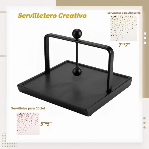 Vista 3 de ALLCENER Servilletero para mesa con brazo pesado Servilletero plano moderno negro Diseño de metal mate y madera para encimera de cocina, comedor