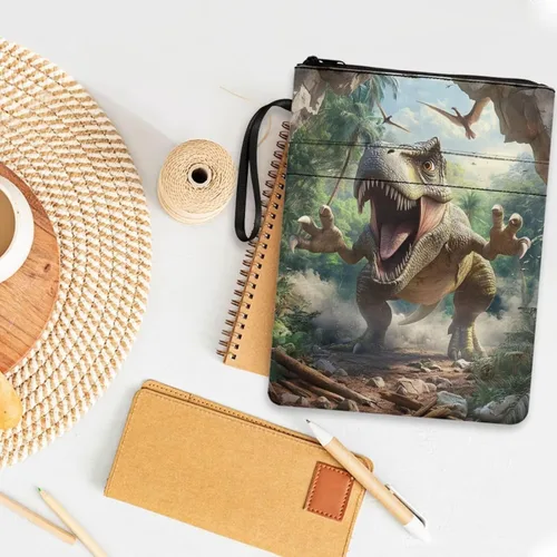 Vista 3 de doginthehole Fundas de libro de dinosaurio 3D para libro de bolsillo reutilizable, protector de libro de texto para niños y estudiantes, portadas