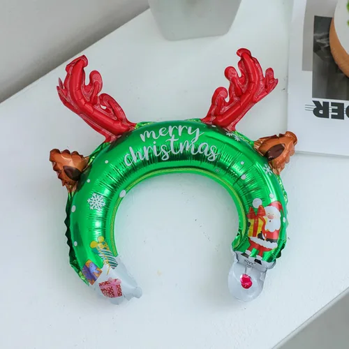 Vista 8 de Diadema de globo de Navidad, globo de papel de aluminio, diadema inflable de Navidad, globos inflables para decoración de fiestas temáticas