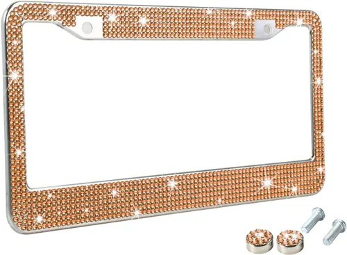 Vista 15 de Marcos de matrícula multicolor con diamantes de imitación brillantes para mujer, cubierta de matrícula de metal a prueba de óxido, accesorios