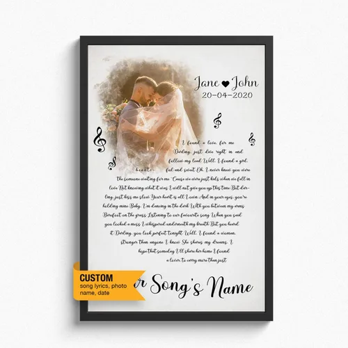 Vista 8 de Letras de canciones personalizadas para pared, lienzo impreso con tu foto, texto, poema, letra. Personaliza el retrato, para esposa, novia, día de 3