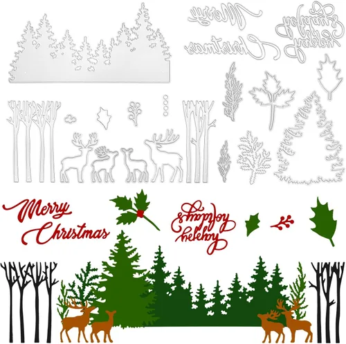 Vista 7 de Lasnten Troqueles de Navidad con temática navideña, troqueles de corte de metal para hacer tarjetas, palabras de Feliz Navidad, troquelados, álbumes