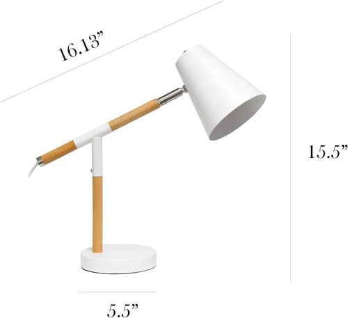 Vista 3 de Simple Designs LD1059-WHT Lámpara de escritorio pivote de madera, blanco mate