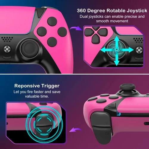 Vista 5 de Wireless Controller Compatible with PS4 Controller,Wiv77 Ymir Pink Pa4 Controller Remote Works for Playstation 4