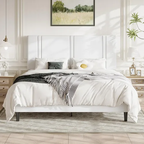 Vista 24 de Allewie Twin Platform Bed Frame with Velvet Upholstered Headboard