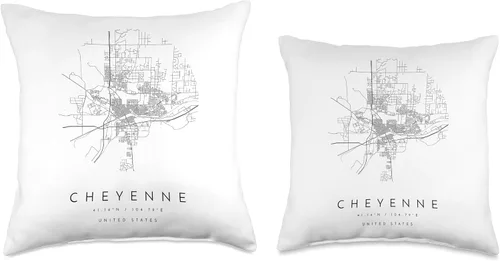 Vista 3 de Cheyenne Wyoming Skyline Travel souvenir Cheyenne Wyoming Coordinates map Hometown Throw Pillow, 16x16, Multicolor
