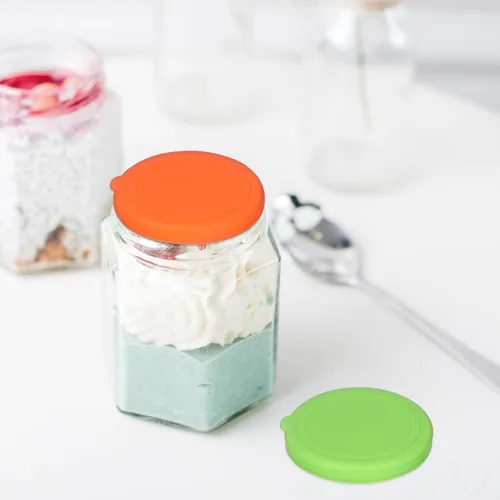 Vista 5 de Tapas de silicona para fundas de almacenamiento de alimentos, paquete de 4 tapas redondas reutilizables de silicona resistentes a derrames