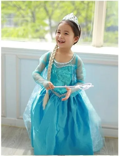 Vista 5 de Vestido de disfraz de Elsa de Frozen para niñas pequeñas, color sólido, vestido acampanado