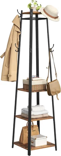 Vista 8 de VASAGLE - Perchero independiente con 4 estantes Perchero para ropa, sombrero, bolsa, estilo básico moderno, gris carbón, colección BARNET