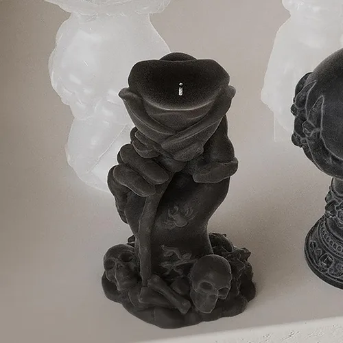 Vista 4 de Molde de resina de vela de calavera de rosa de 4 pulgadas, moldes de silicona de fundición de resina para decoración del hogar y fabricación de rosa