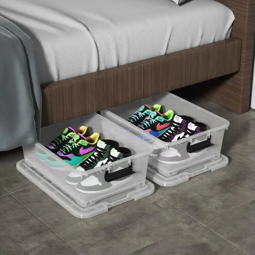Vista 6 de Paquete de 4 cubos de almacenamiento de plástico transparente debajo de la cama, contenedor de almacenamiento debajo de la cama con ruedas