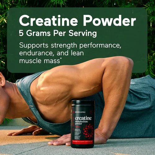 Vista 2 de SMARTERNUTRITION Monohidrato de creatina en polvo, 5000 mg (0.18 oz) por porción, polvo de creatina para mujeres y hombres, sin sabor, apoyo previo