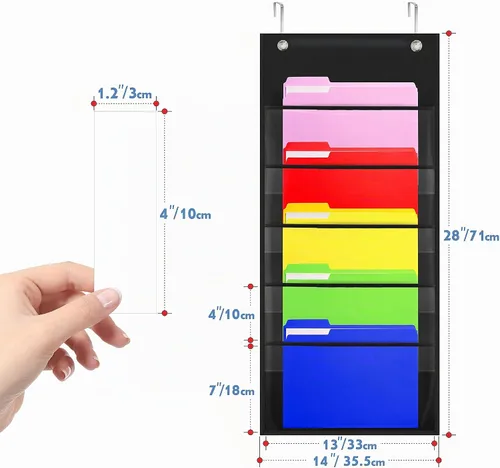 Vista 4 de Tabla de bolsillo de almacenamiento, carpeta de organización de archivos de pared resistente con 5 bolsillos transparentes para archivos, 5