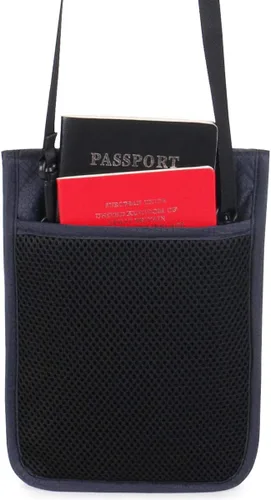 Vista 8 de Cartera con bloqueo RFID para pasaporte con bolsa de almacenamiento para el cuello para tarjeta de identificación de crédito de seguridad de viaje