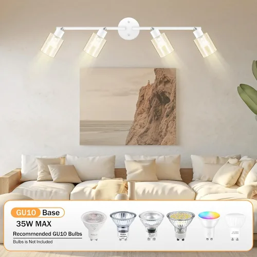 Vista 13 de BoostArea Lámparas de baño de 4 luces, modernas luces blancas de pared con pantalla de vidrio transparente, luz de techo flexible para espejo
