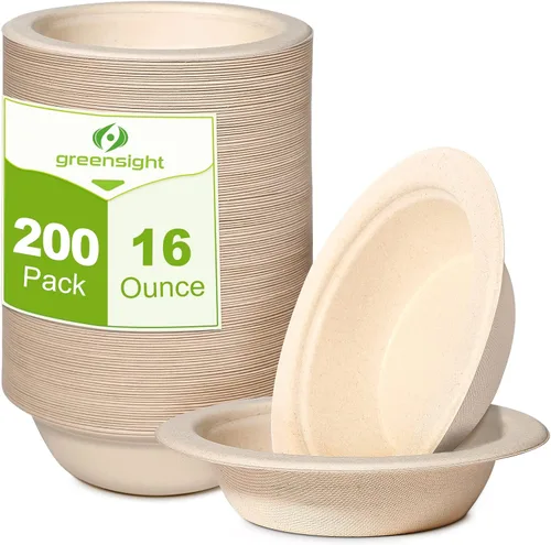 Vista 8 de Greensight Cuencos de papel compostables de 12 onzas, paquete de 200 resistentes, hechos de fibras de caña de azúcar Eco-friendly Biodegradable