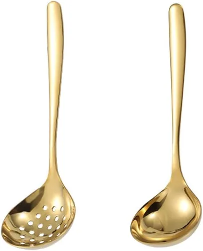 Vista 7 de Colador de cucharón de sopa de oro negro con ranura para cucharas Negro/Oro