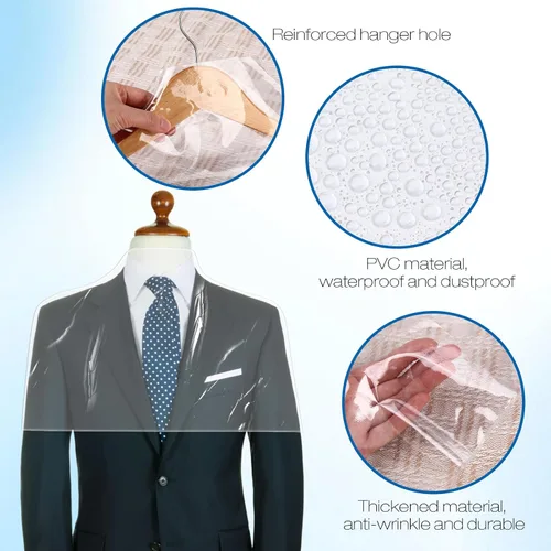 Vista 3 de Chumia Paquete de 50 fundas de hombro para ropa en el armario, fundas transparentes para colgar en trajes, chaquetas, camisas, protector organizador