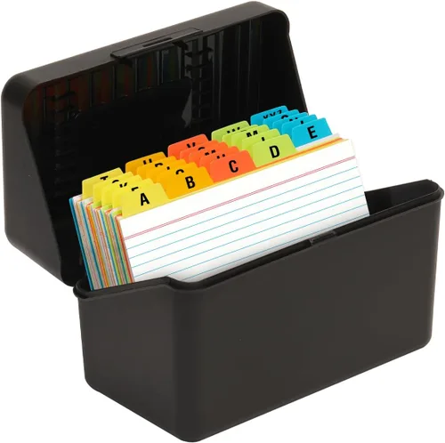 Vista 15 de H4D Tarjetero de índice de 3 x 5 con 100 tarjetas de índice a rayas pesadas y 25 divisores de plástico, color negro 3x5 Inch Plastic Box