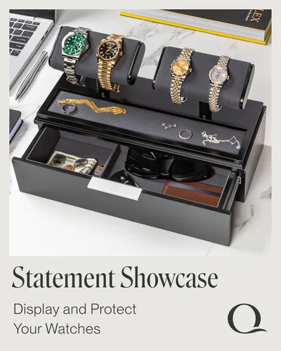 Vista 2 de QWATCH - Caja de acrílico para 2 o 4 relojes con bandeja de valet de joyería y cajón