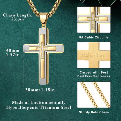 Vista 4 de PAITAIN Regalos para el día del padre para hombres, collar de cruz para padre, papá, marido, novio de esposa, hija, novia, hijo, regalos