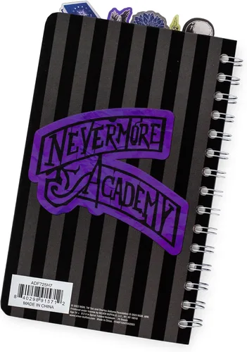 Vista 4 de Silver Buffalo Addams Family Wednesday - Cuaderno de espiral de 5 pestañas con 75 hojas, cuaderno de bocetos encuadernado, papel de papelería, 5 x 8