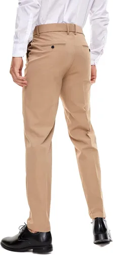 Vista 2 de Plaid&Plain Pantalones de vestir para hombre, ajustados, elásticos, color caqui, sin arrugas