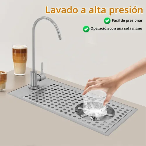 Vista 3 de Enjuagadora de vidrio con grifo, jarra comercial de acero inoxidable 304 con boquilla de alta presión de ángulo múltiple para bar, cafetería
