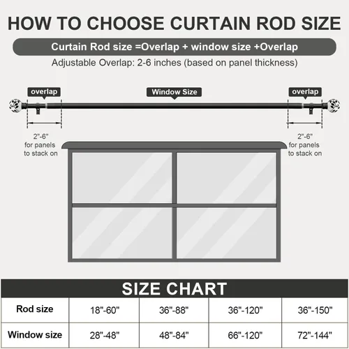 Vista 8 de Ceramic Black Curtain Rods for Windows 16 to 60 Inches Drapery Rods Adjustable Length Extendable Heavy Duty 1" Diameter iron Window Modern