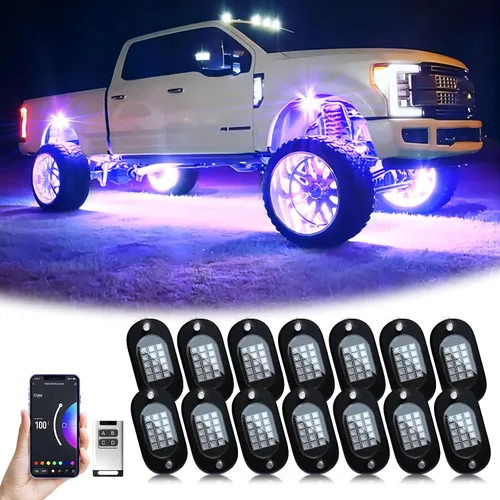 Vista 8 de YiLaie Luces LED RGB, 60 LED de alto brillo, kit de luz de neón multifunción impermeable para coche con control de aplicación/RF, luces de roca