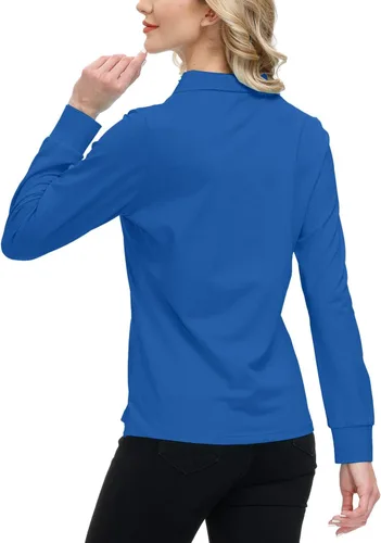 Vista 18 de JINSHI Polo de golf para mujer, de manga larga, con cremallera, deportiva, de secado rápido, atlética, casual, ajustada