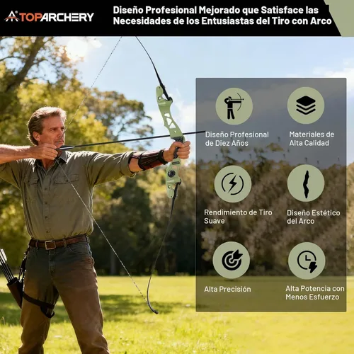 Vista 5 de TOPARCHERY 62" Arco Hunter Recurvo Negro, Arco Recurvo Desmontable de Absorción de Choque ILF para Caza, Arco Largo para Tiro al Blanco al Aire