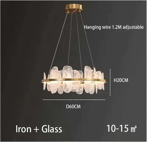 Vista 2 de Gold Ring Cloud Glass Pendant Lamp Cloud Glass Adjustable Ceiling Pendant Light Luxury Gold Ring Hanging Light Crystal Ceiling Chandelier for Living