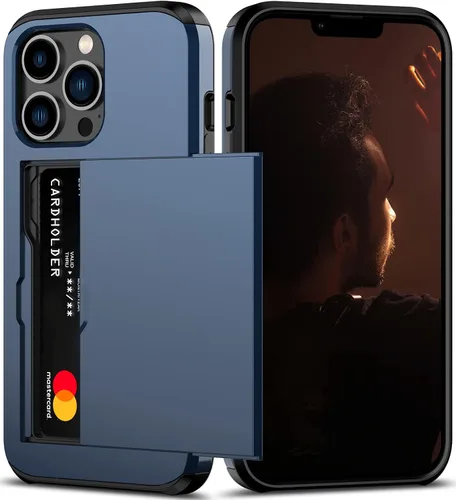 Vista 27 de Nvollnoe Funda para iPhone 13 con tarjetero [almacena 5 tarjetas] Funda tipo cartera de doble capa resistente a prueba de golpes con ranura oculta