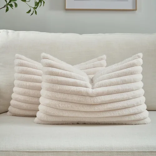 Vista 30 de FUTEI Pack of 2 Faux Fur Throw Pillow Covers 20x20 Inch, Navy Blue Azul marino