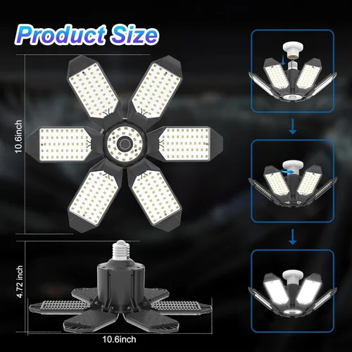 Vista 7 de Paquete de 6 luces de garaje de 220 W LED deformables para taller E26 E27 tornillo en garaje